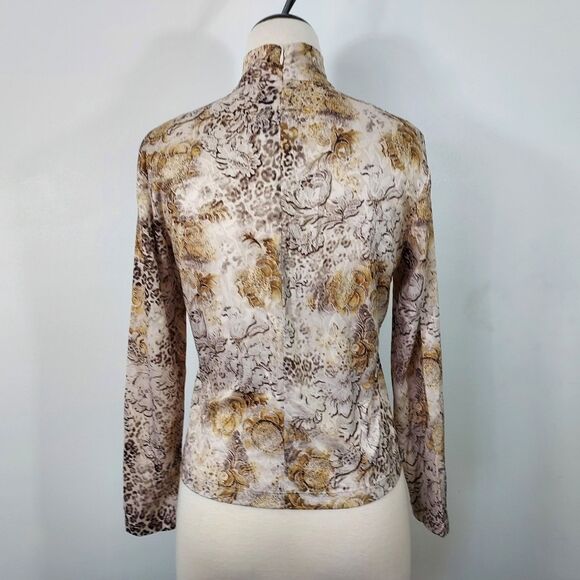 St John Collection Mock Neck Shirt Top Size 8 Long Sleeve Back Zip Mixed Print - Picture 7 of 13